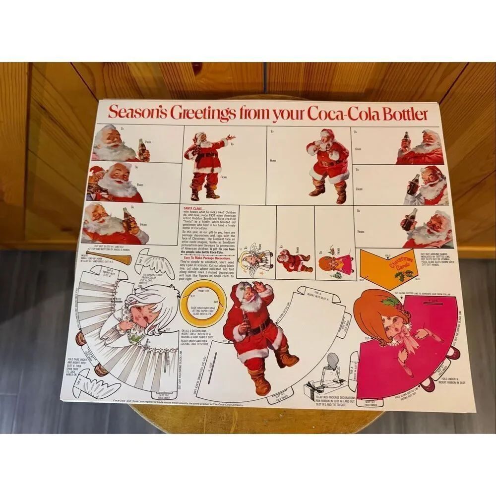 20 VTG UNCUT SHEETS COCA COLA HADDON SUNDBLOM ADVERTISING XMAS TAGS, ORNAMENTS (
